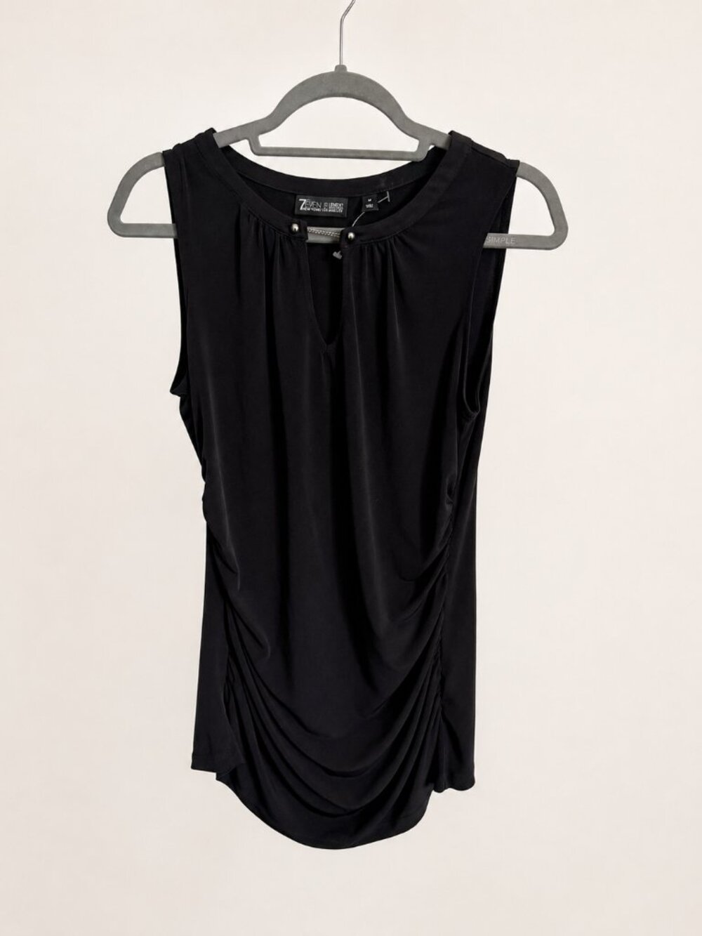NY&Co 7th Avenue Black Ruched Draped Chain-Neck Top Size M
